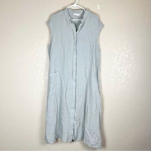 Bryan Walker 100% linen, sleeveless maxi dress button down single right pocket